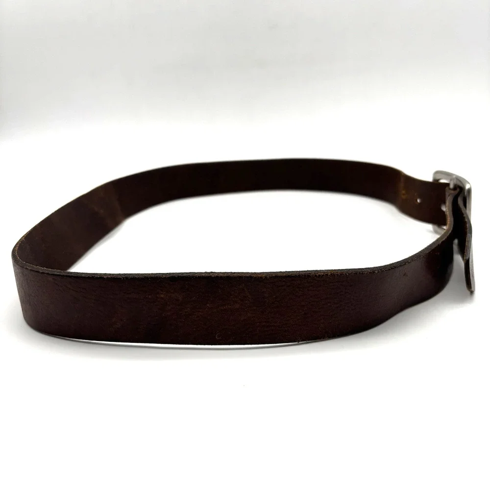 Vintage 90s GAP Brown Genuine Cow Leather Brass Buckle Belt 40 Made in USA